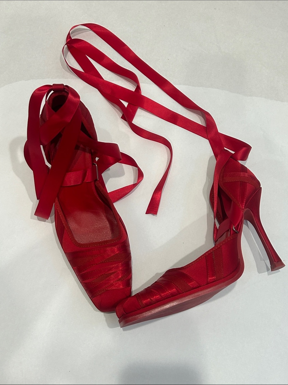 Dolls kill sugar Thrillz Red Satin Lace-Up Platform ballet Heels Women's 10 Shoe